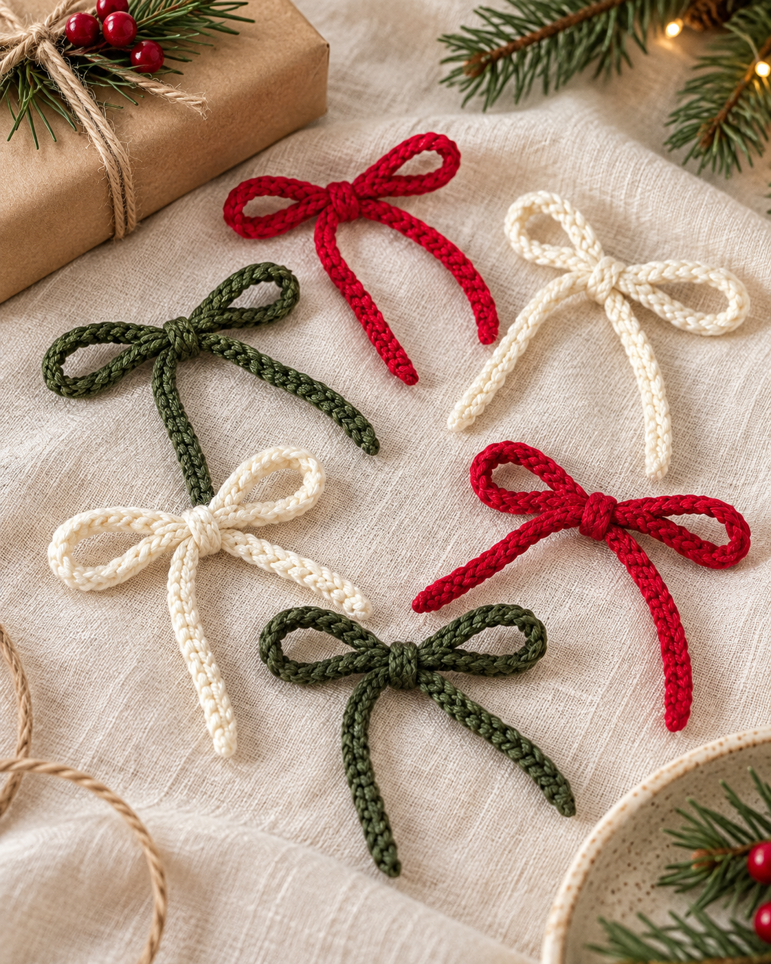 Handmade Crochet Christmas Bow Garland