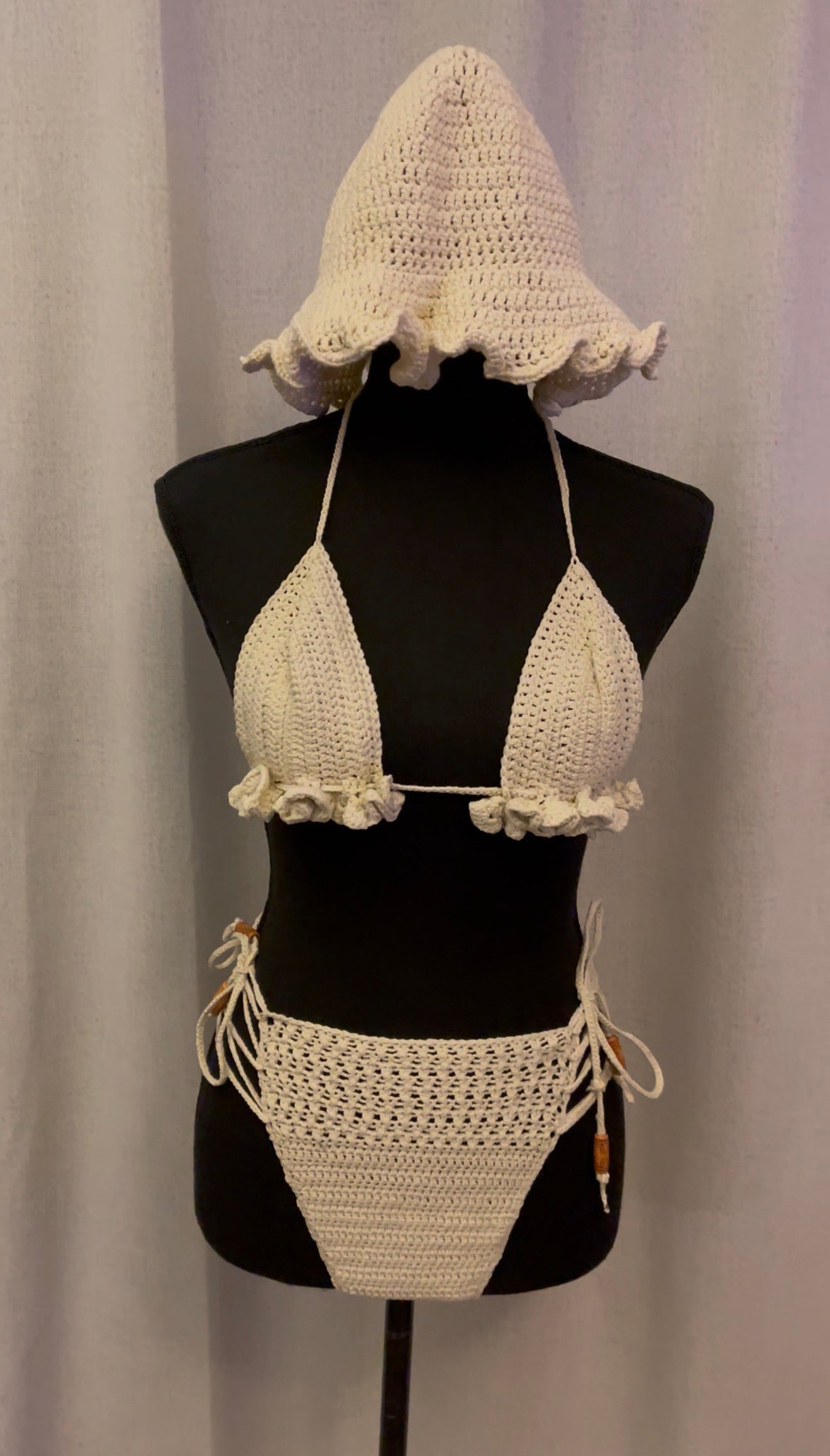 Ivory Seashell Crochet Bikini & Hat Set