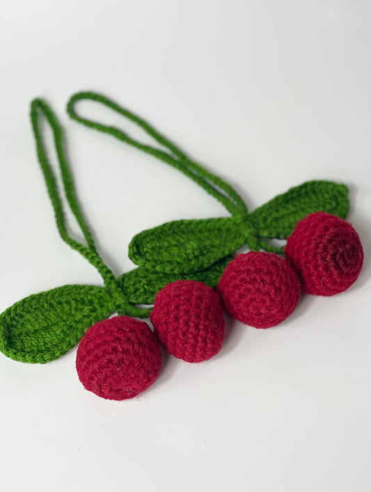 Handmade Crochet Cherry Car Hanger or Bag Charm
