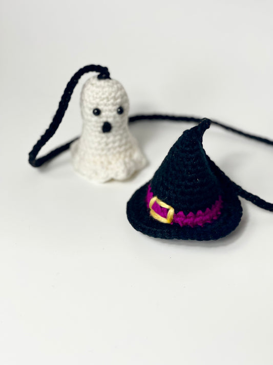 Handmade Crochet Ghost with Witch Hat