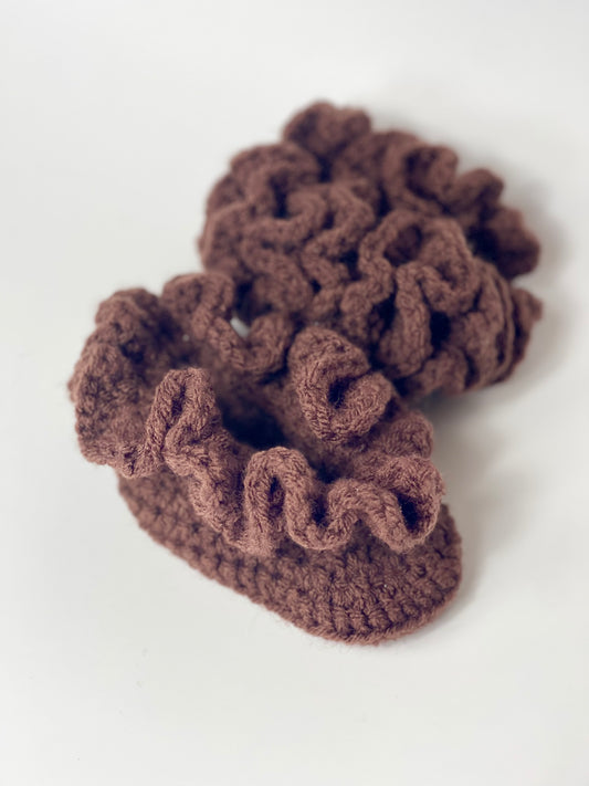 Handmade Crochet Baby Booties with Ruffle Trim