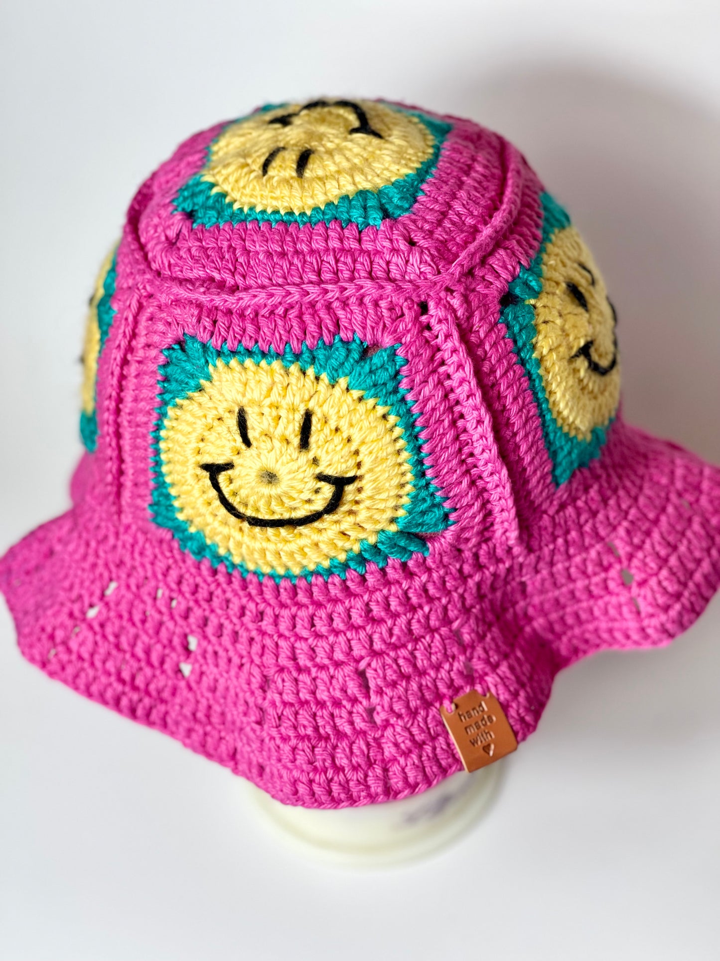 Handmade Crochet Smiley Face Bucket Hat