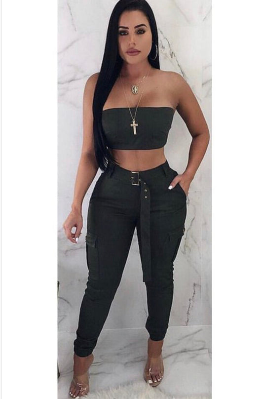 Army Green Two-Piece Pants Set
