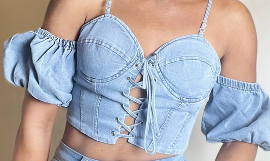 Romeo Juliet Denim Ruffle Sleeve Top - BOSSED UP FASHION