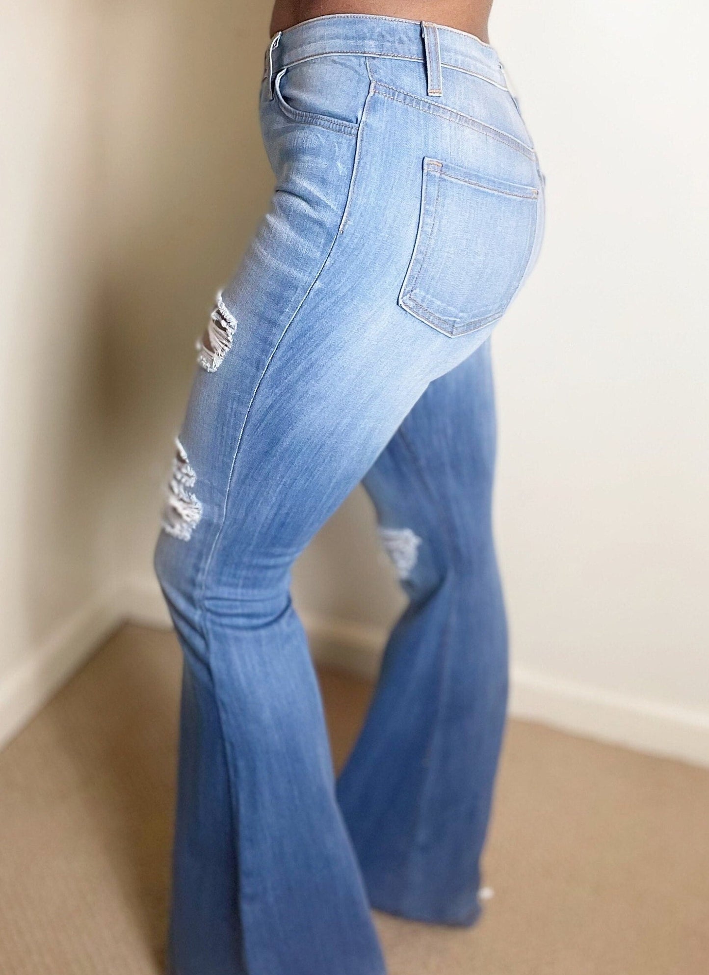 Bring'em Back Denim Flare Leg Bottoms - BOSSED UP FASHION