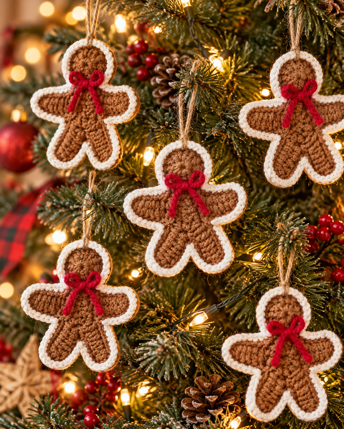 Handmade Crochet Gingerbread Christmas Ornaments