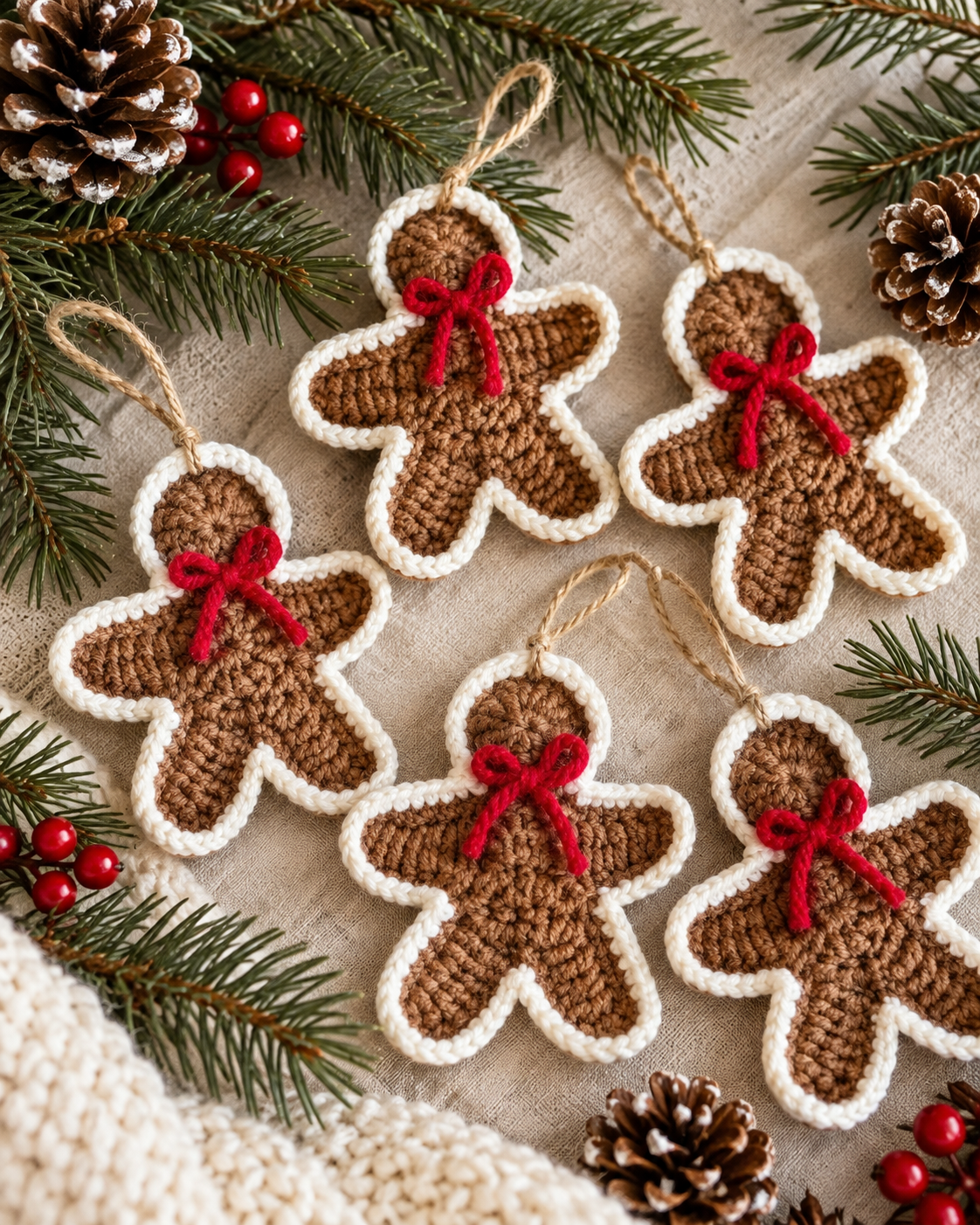 Handmade Crochet Gingerbread Christmas Ornaments