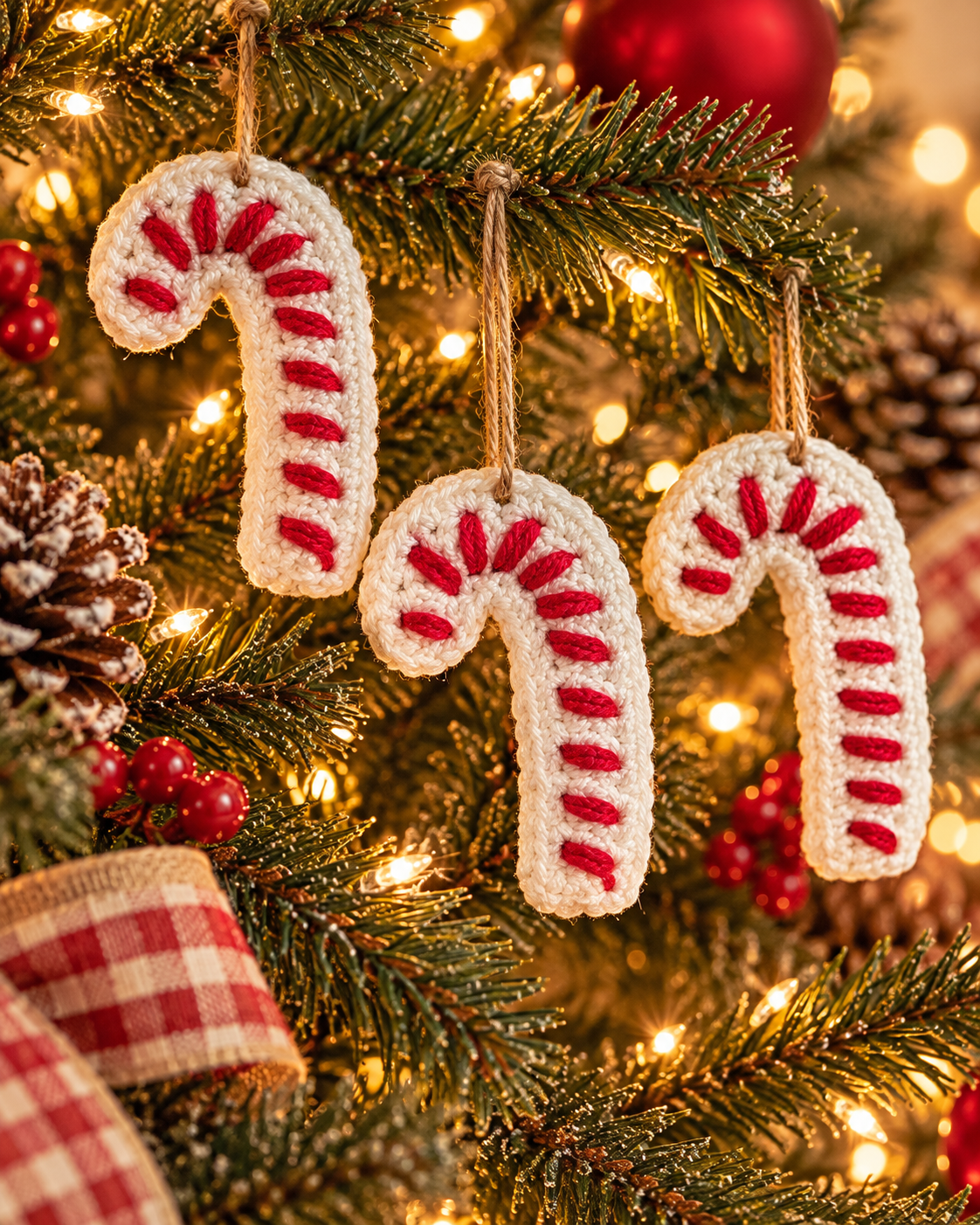 Handmade Crochet Candy Cane Christmas Ornaments