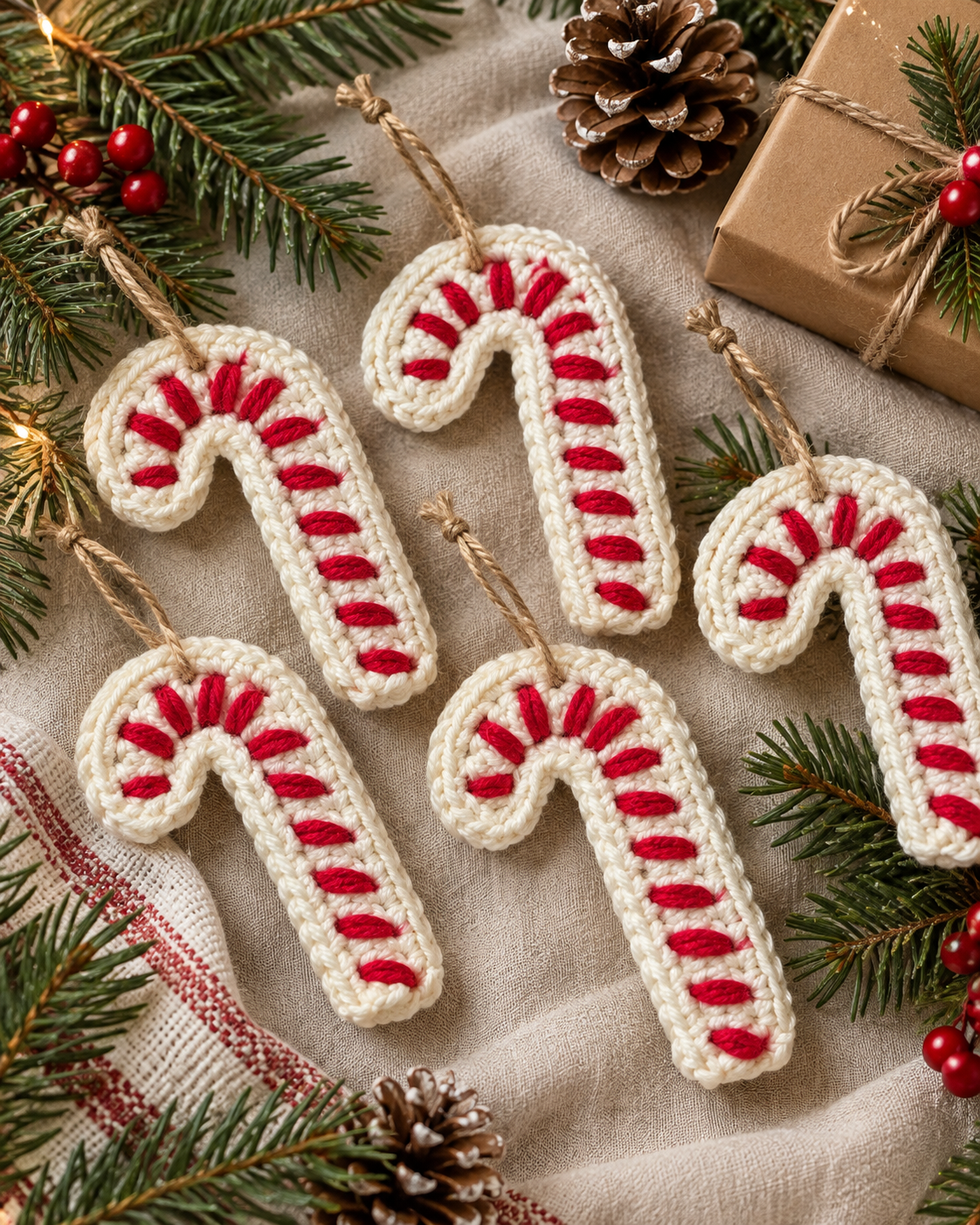 Handmade Crochet Candy Cane Christmas Ornaments