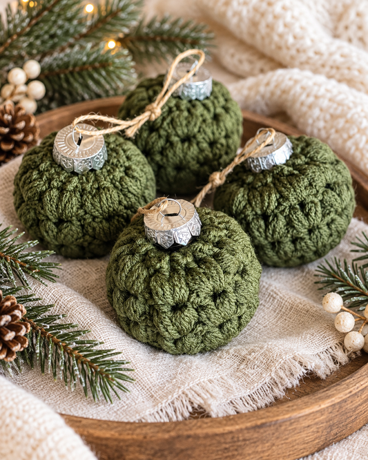 Handmade Crochet Christmas Ornaments – Olive Green
