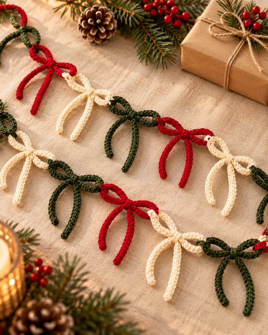 Handmade Crochet Christmas Bow Garland