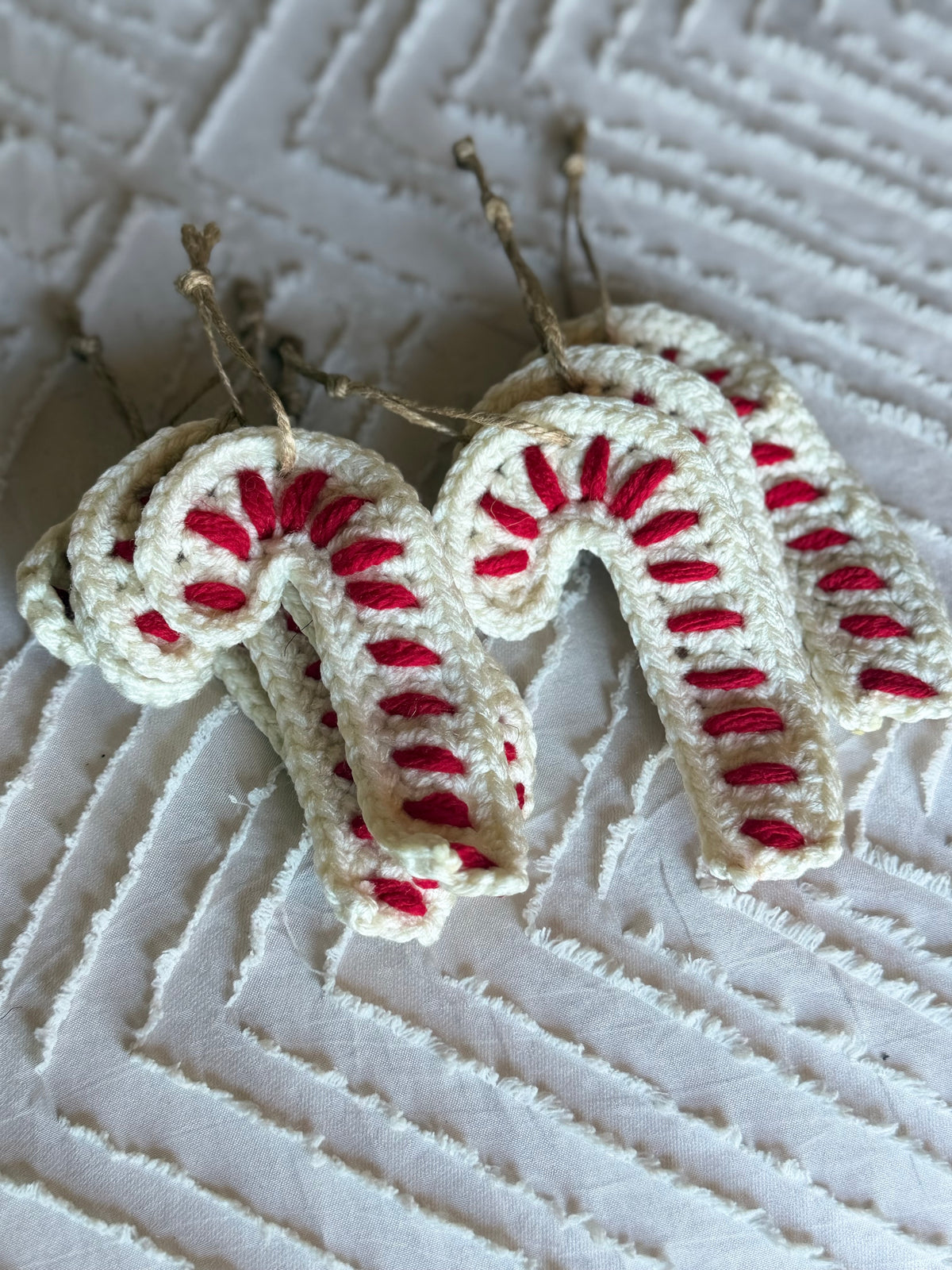 Handmade Crochet Candy Cane Christmas Ornaments