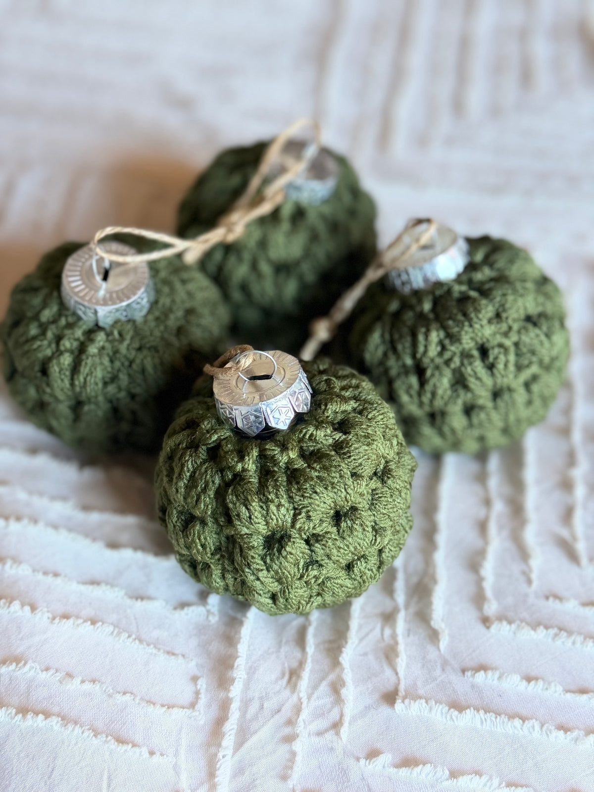 Handmade Crochet Christmas Ornaments – Olive Green