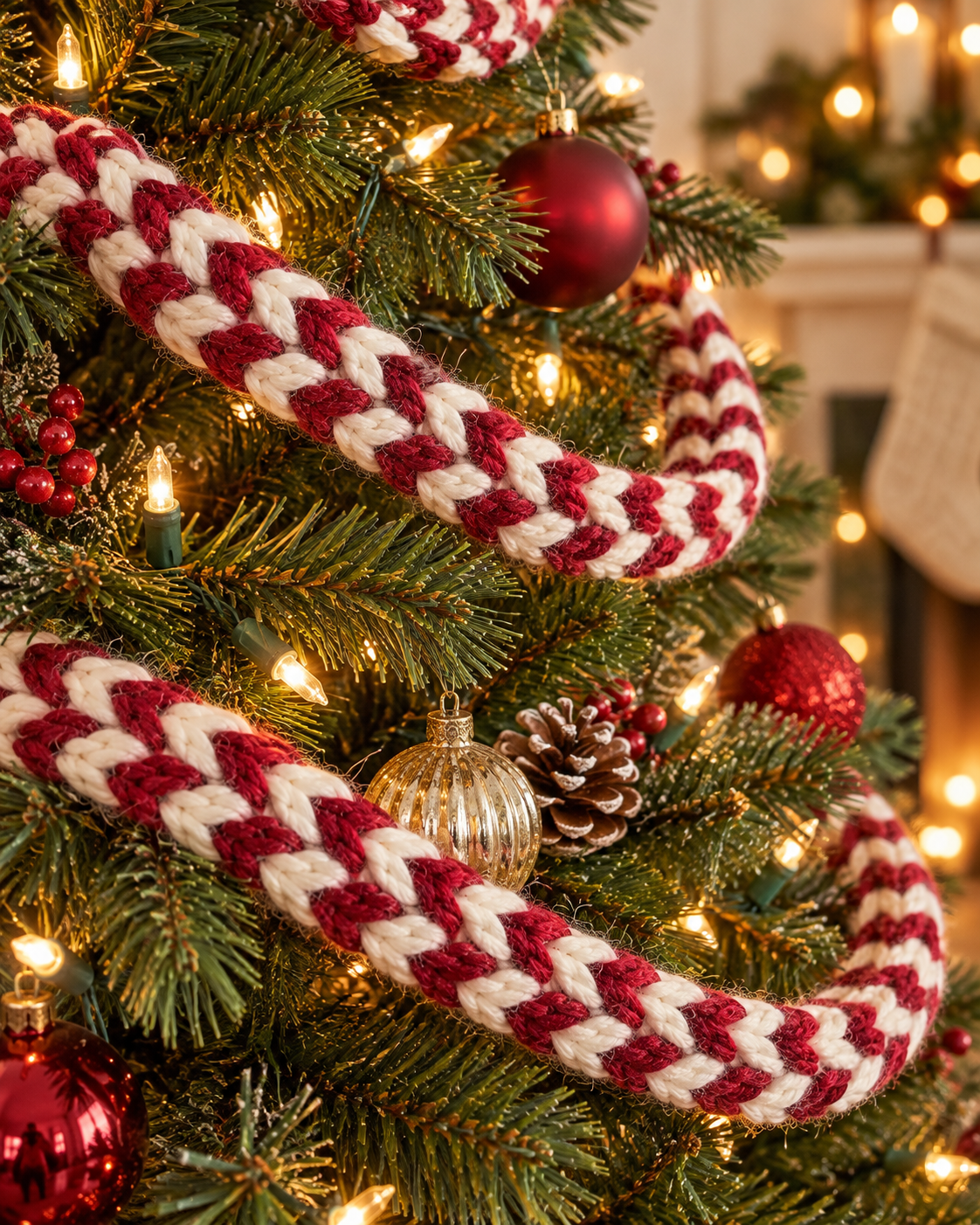 Handmade Chunky Crochet Christmas Garland – Burgundy &amp; Cream