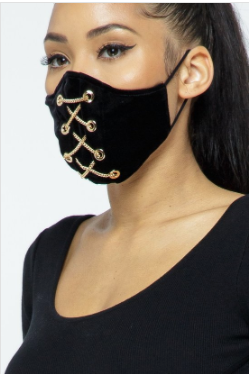 Black-Velvet-Facemask-Gold chain -Womens fashion-Mens fashion- BOSSED UP FASHION