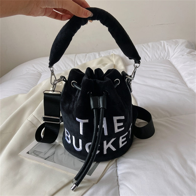 Velour Bucket Shoulder Crossbody Bag